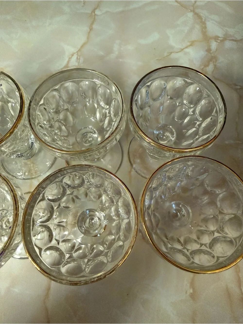 Set of Clear Glass Goblets with Gold Rim (8)